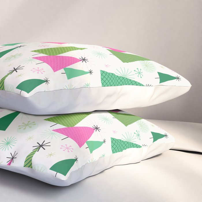Mid-Century Modern Christmas Trees - Pink and Green Pillow Sham Gallery Image 3