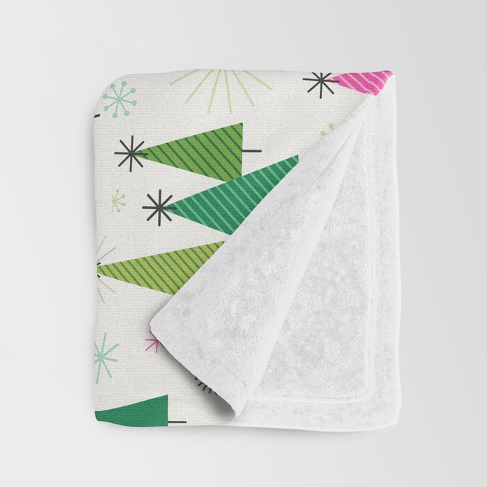 Mid-Century Modern Christmas Trees - Pink and Green Throw Blanket Gallery Image 3