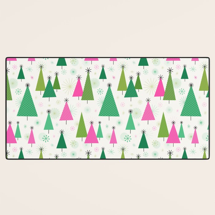 Mid-Century Modern Christmas Trees - Pink and Green Desk Mat Gallery Image 3