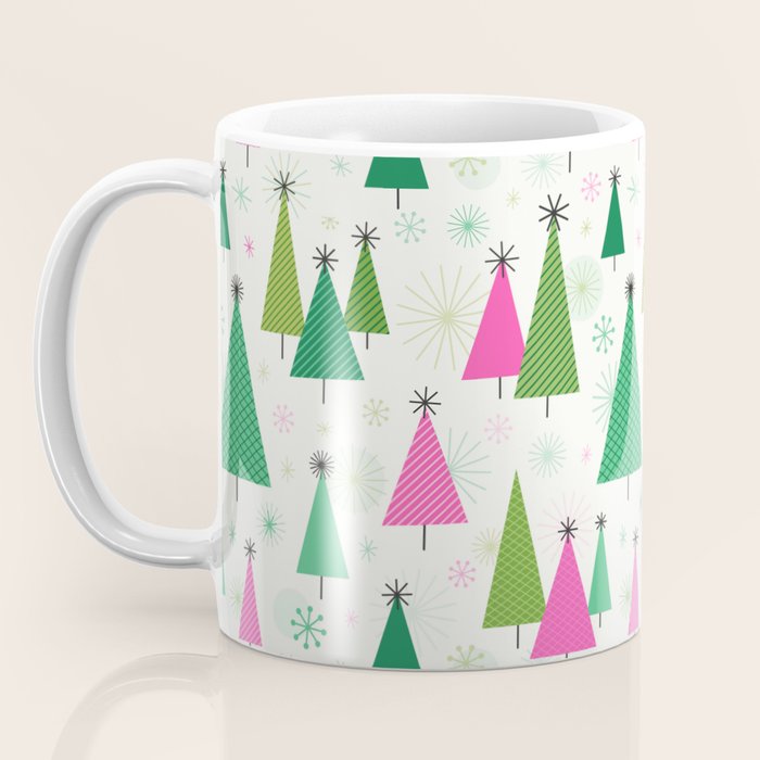 Mid-Century Modern Christmas Trees - Pink and Green Coffee Mug Gallery Image 3