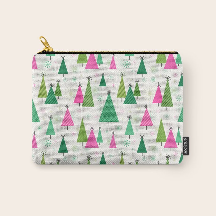 Mid-Century Modern Christmas Trees - Pink and Green Carry All Pouch Gallery Image 1