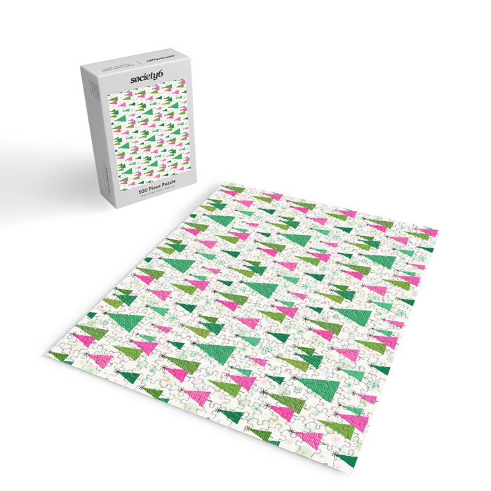 Mid-Century Modern Christmas Trees - Pink and Green Jigsaw Puzzle Gallery Image 2