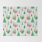 Mid-Century Modern Christmas Trees - Pink and Green Throw Blanket Gallery Image 2