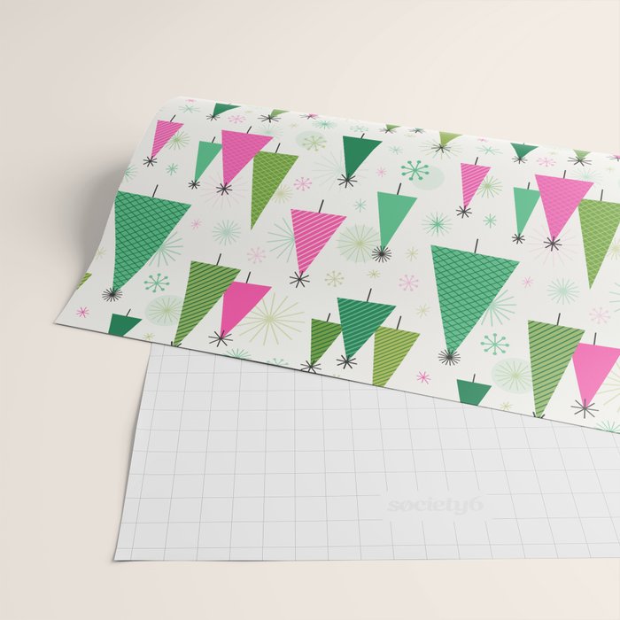 Mid-Century Modern Christmas Trees - Pink and Green Wrapping Paper Gallery Image 2