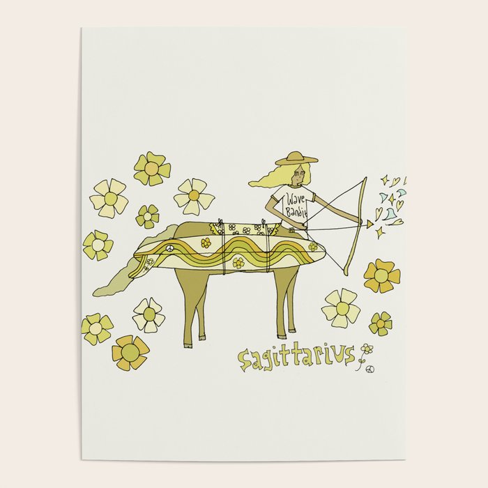 sagittarius zodiac wave bandit // retro surf art by surfy birdy Poster Gallery Image 1