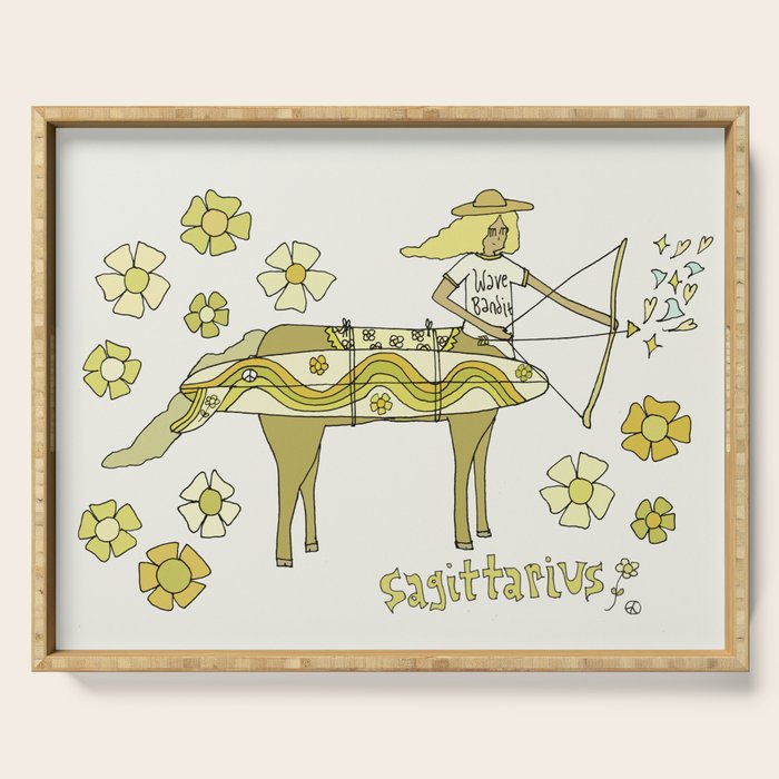 sagittarius zodiac wave bandit // retro surf art by surfy birdy Serving Tray Gallery Image 1