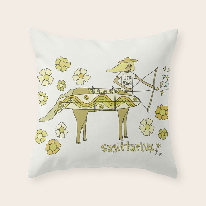 sagittarius zodiac wave bandit // retro surf art by surfy birdy Throw Pillow Gallery Image 6