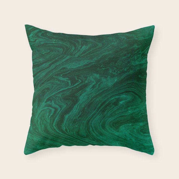 malachite green marbleized effect marble painting Throw Pillow Gallery Image 1