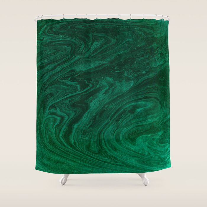 malachite green marbleized effect marble painting Shower Curtain Gallery Image 1