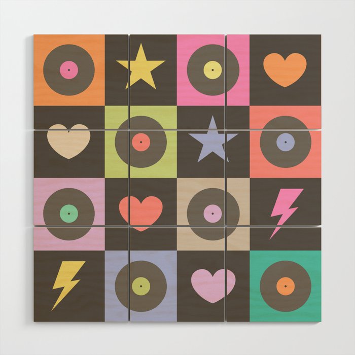Colorful Checkerboard 80s Wood Wall Art Gallery Image 1
