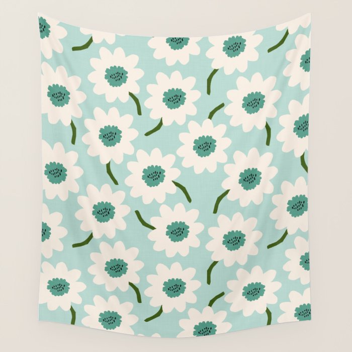 Flower field - greens Wall Tapestry Gallery Image 1