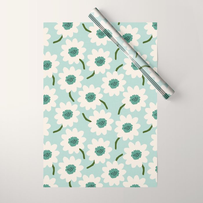 Flower field - greens Wrapping Paper Gallery Image 1