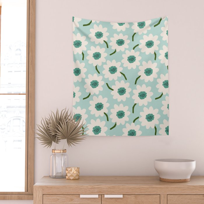 Flower field - greens Wall Tapestry Gallery Image 2