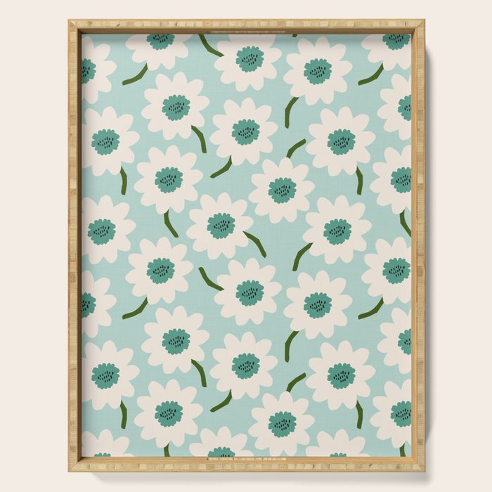 Flower field - greens Serving Tray Gallery Image 1