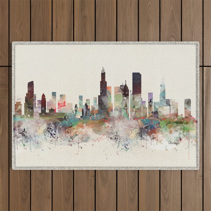 chicago illinois skyline Outdoor Rug Gallery Image 1