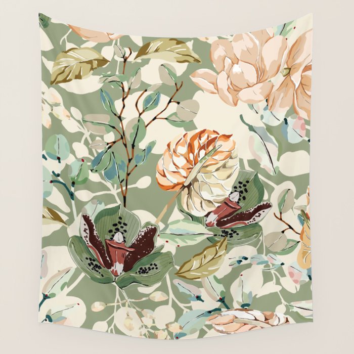 Lush colorful exotic garden B Wall Tapestry Gallery Image 1