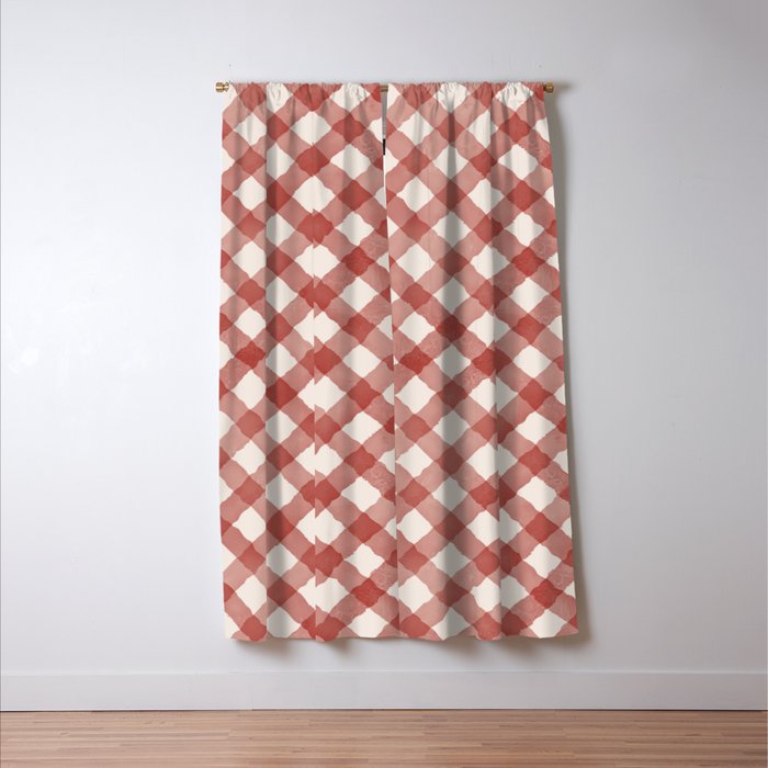 Hand Painted Red Festive Gingham Theme Window Curtain Gallery Image 3