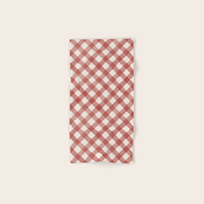 Hand Painted Red Festive Gingham Theme Bath Towel Gallery Image 1
