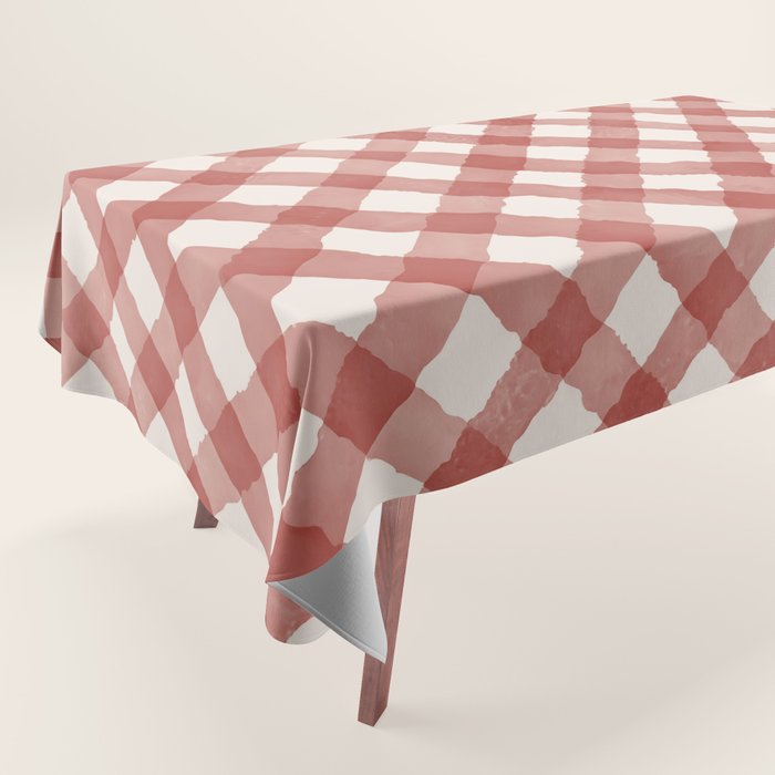 Hand Painted Red Festive Gingham Theme Tablecloth Gallery Image 1