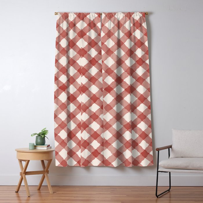 Hand Painted Red Festive Gingham Theme Window Curtain Gallery Image 5