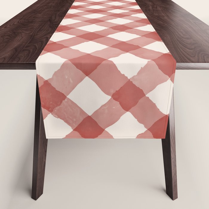 Hand Painted Red Festive Gingham Theme Table Runner Gallery Image 1