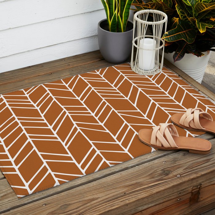 Rustic Herringbone in Clay Terracotta Outdoor Rug Gallery Image 2