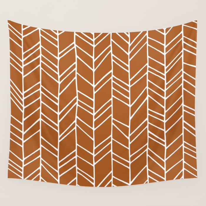 Rustic Herringbone in Clay Terracotta Wall Tapestry Gallery Image 4