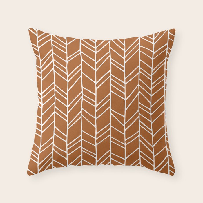 Rustic Herringbone in Clay Terracotta Throw Pillow Gallery Image 6