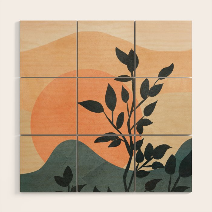 Orange Rising Sun Wood Wall Art Gallery Image 1
