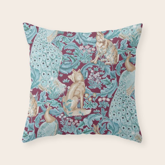 William Morris Forest Compilation Plum Throw Pillow Gallery Image 1