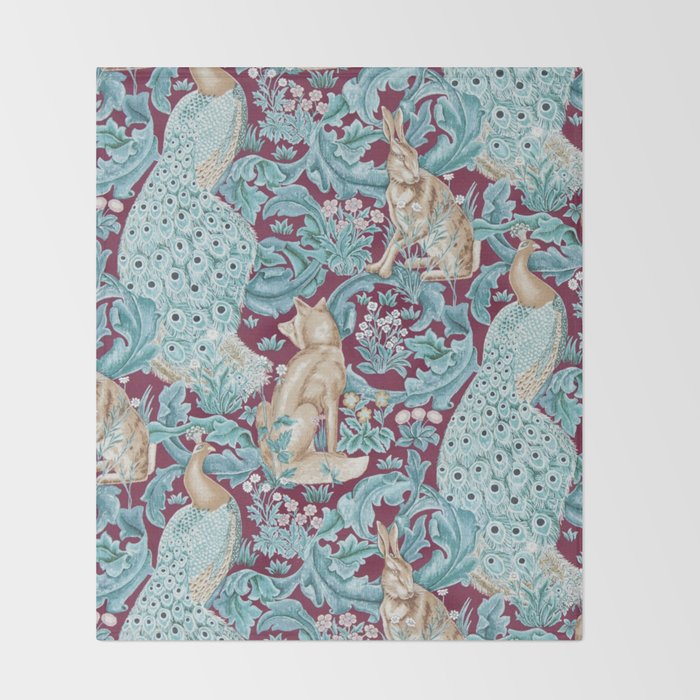 William Morris Forest Compilation Plum Throw Blanket Gallery Image 2