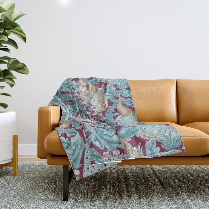 William Morris Forest Compilation Plum Throw Blanket Gallery Image 1