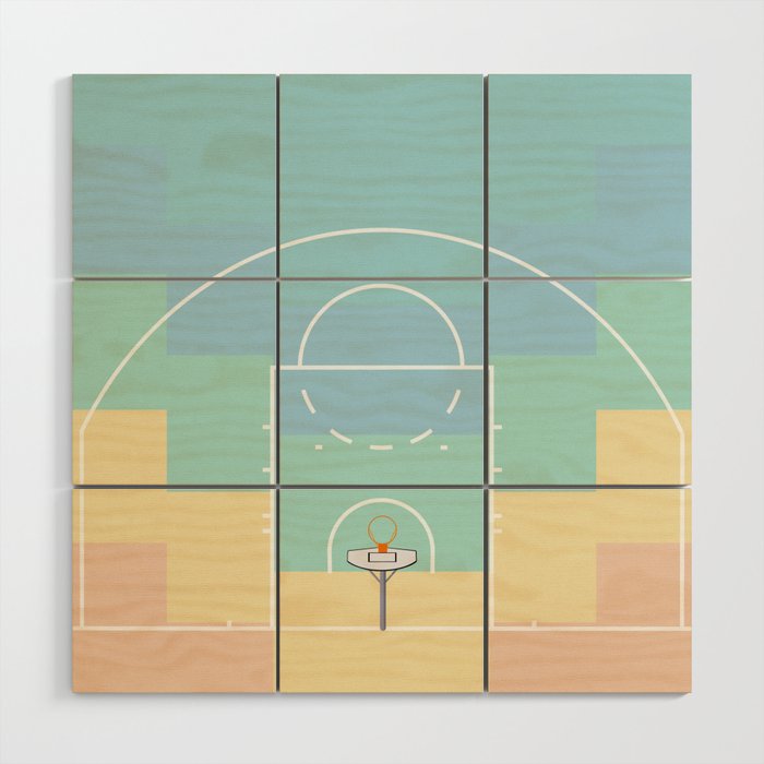 Pastel Colors Basketball Court | Shoot Hoops Streetball  Wood Wall Art Gallery Image 1