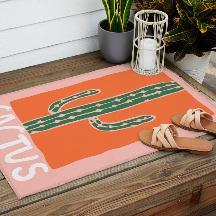 Hand drawn cactus plant doodle art Outdoor Rug Gallery Image 2