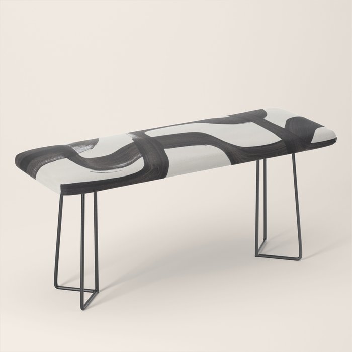 Mid Century Modern Minimalist Abstract Art Brush Strokes Black & White Ink Art Ripple Lines Bench Gallery Image 1