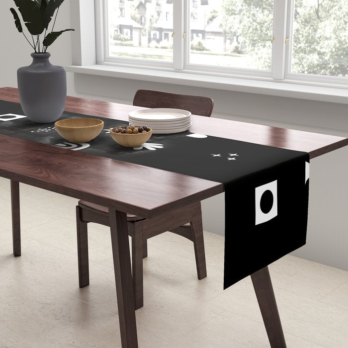 Black and white abstract organic shape pattern Table Runner Gallery Image 2
