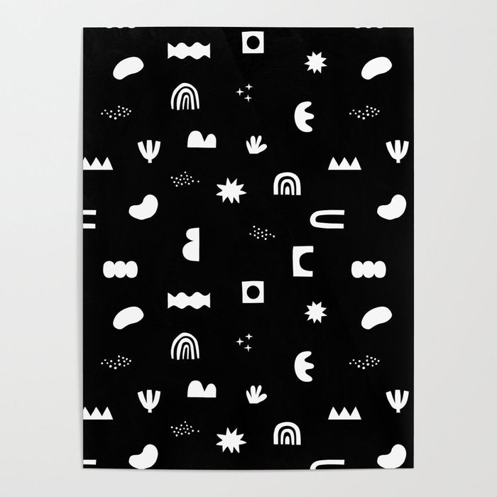Black and white abstract organic shape pattern Poster Gallery Image 1