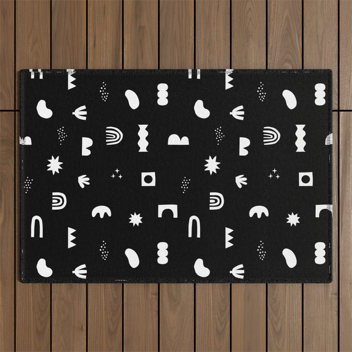 Black and white abstract organic shape pattern Outdoor Rug Gallery Image 1