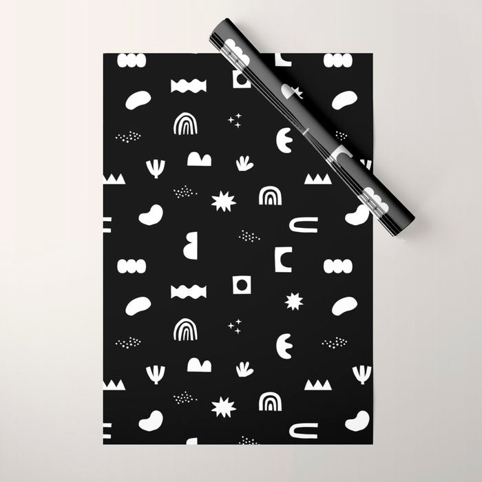 Black and white abstract organic shape pattern Wrapping Paper Gallery Image 1