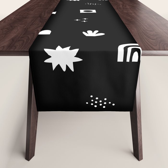 Black and white abstract organic shape pattern Table Runner Gallery Image 1