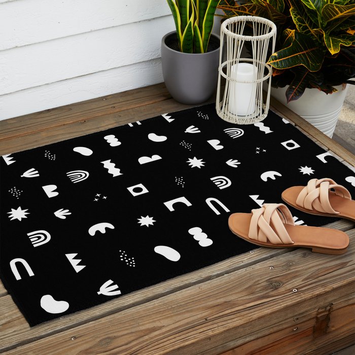 Black and white abstract organic shape pattern Outdoor Rug Gallery Image 2