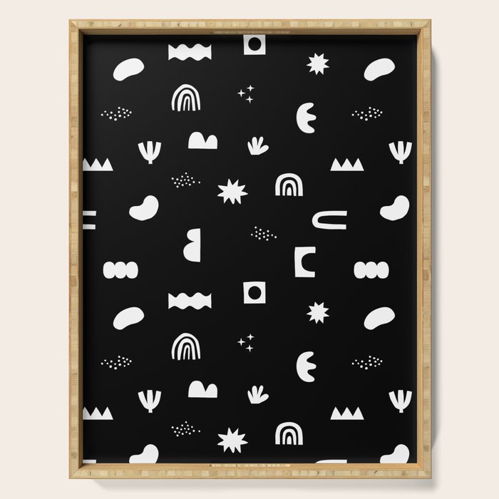 Black and white abstract organic shape pattern Serving Tray Gallery Image 1