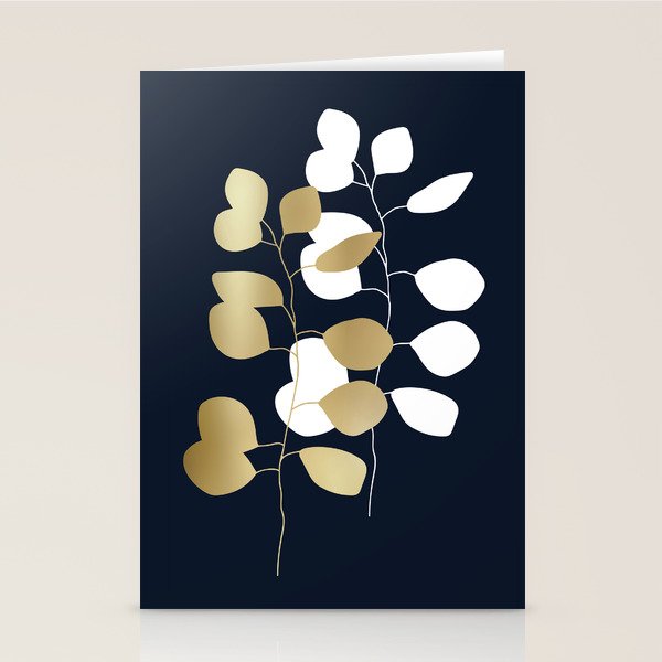 Leaf Duo, Gold and White on Navy Blue Stationery Card Gallery Image 2