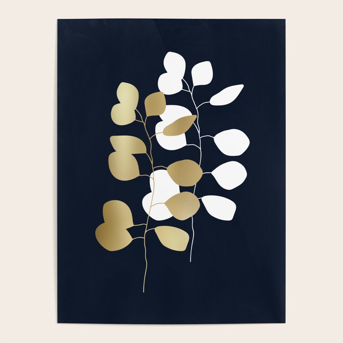 Leaf Duo, Gold and White on Navy Blue Poster Gallery Image 4