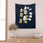 Leaf Duo, Gold and White on Navy Blue Wall Tapestry Gallery Image 2