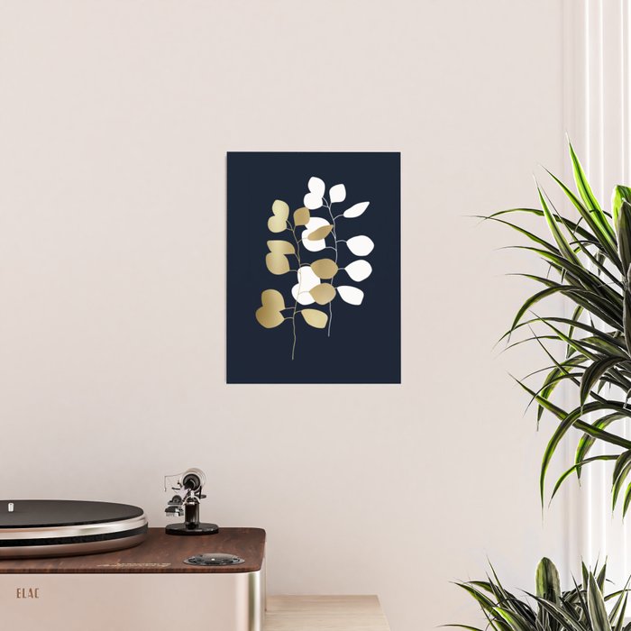 Leaf Duo, Gold and White on Navy Blue Poster Gallery Image 2