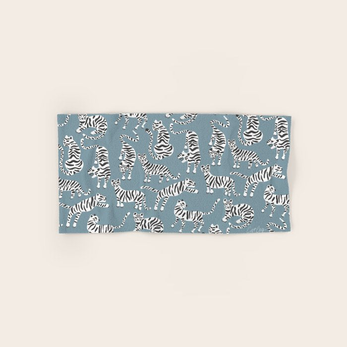 Tiger Collection - White on Blue Bath Towel Gallery Image 1