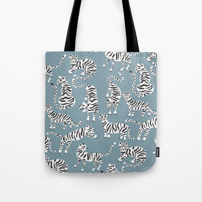 Tiger Collection - White on Blue Tote Bag Gallery Image 1