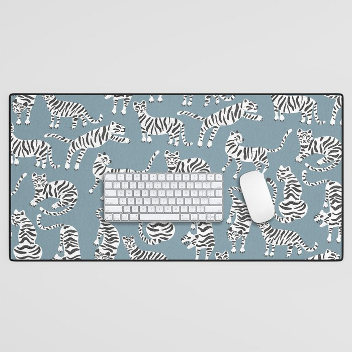 Tiger Collection - White on Blue Desk Mat Gallery Image 1