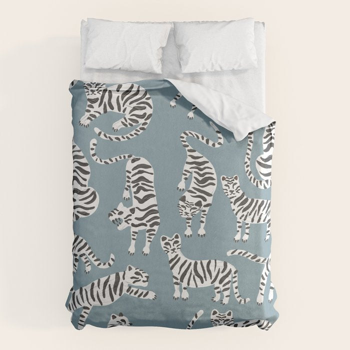 Tiger Collection - White on Blue Duvet Cover Gallery Image 1